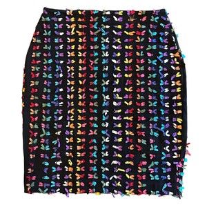 BETSEY JOHNSON Vintage 1980s Punk Label Black Rainbow Ribbon Bow Mini Skirt S